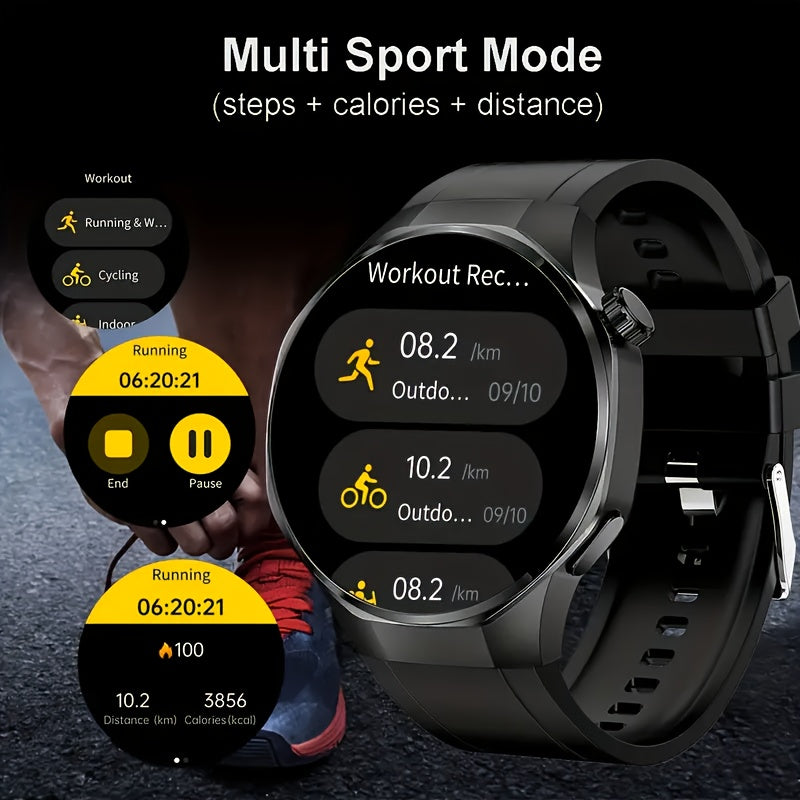 2025 Men's Smartwatch - HD TFT Display, Wireless Calling and Messaging, Android/iOS Compatible, Motion Tracker, Weather Alerts, 150+ Sport Modes, Activity Tracking, Black Silicone Strap, Modern Style, High-Quality Display