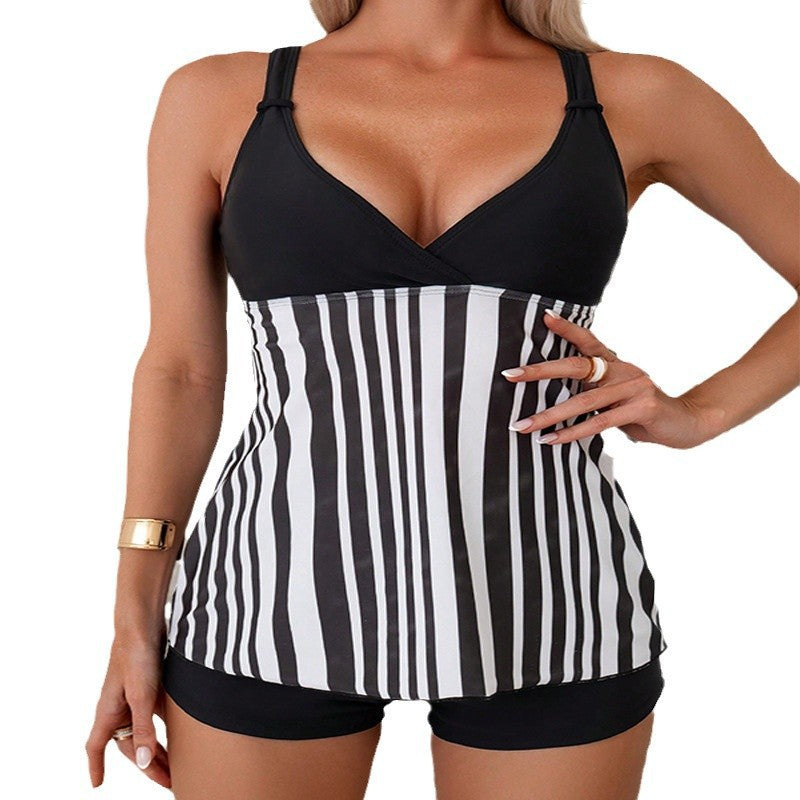 Chic Printed Two-Piece Swimwear for Women, Conservative Beach Bikini Set