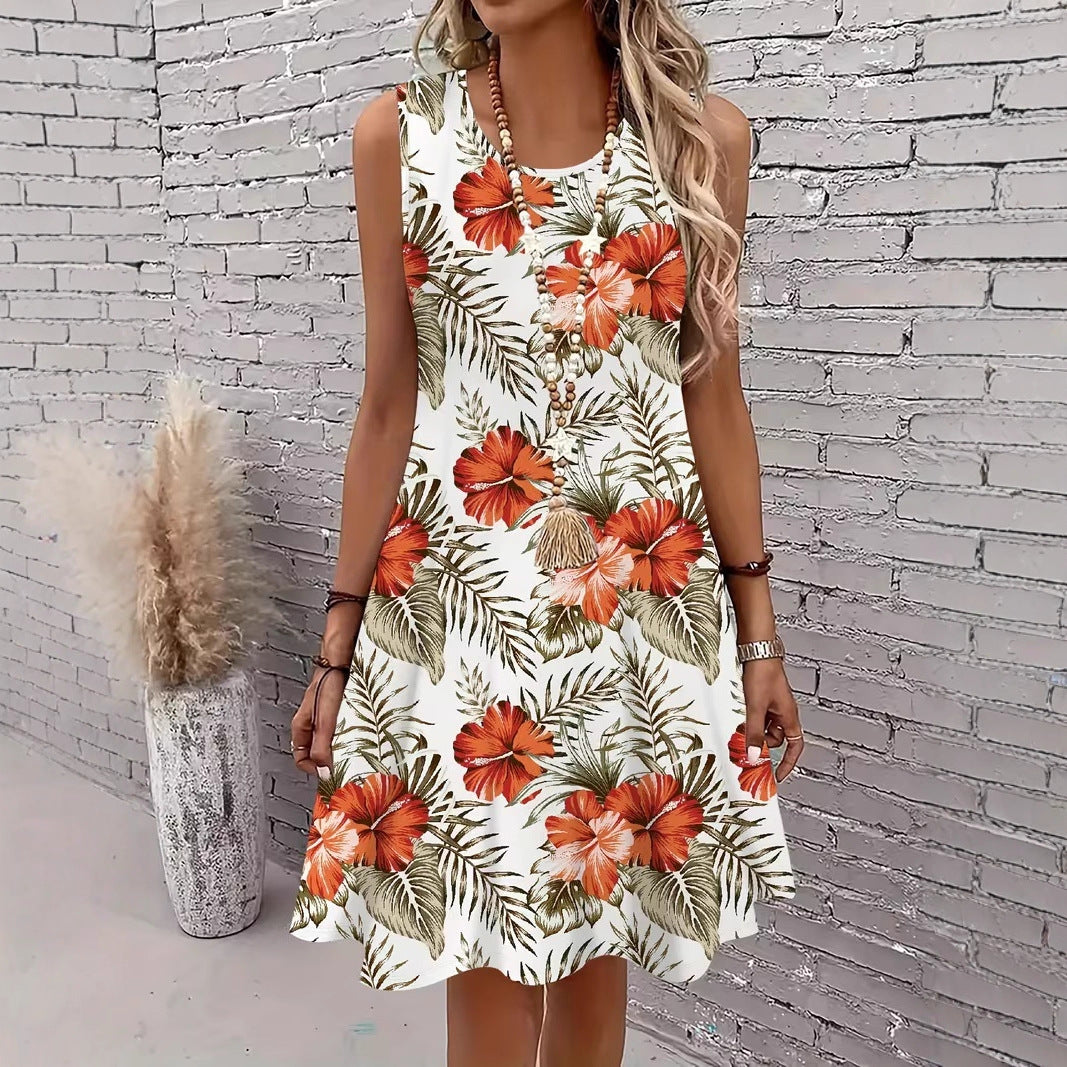 Loose-fitting Sleeveless Dress With A Festive Christmas Snowflake Print