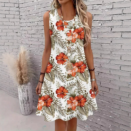 Loose-fitting Sleeveless Dress With A Festive Christmas Snowflake Print