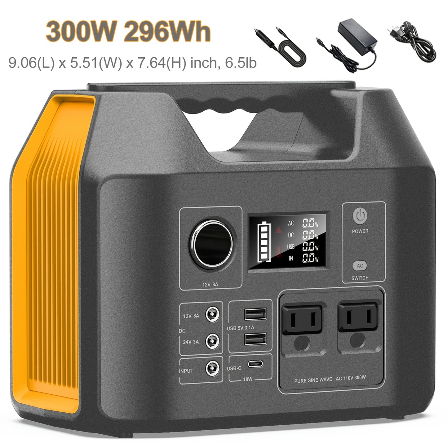 300W/100W Portable Power Station Solar Generator - 296Wh/256Wh/280Wh/146Wh Compact Lithium-Ion Battery Charger with 110V AC Outlet, DC & USB Outputs, LED Flashlight, Built-in Cooling Vents for Camping, RV, Emergency Home Use,