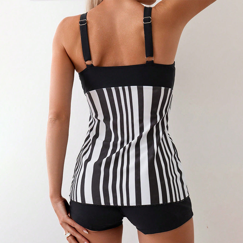 Chic Printed Two-Piece Swimwear for Women, Conservative Beach Bikini Set