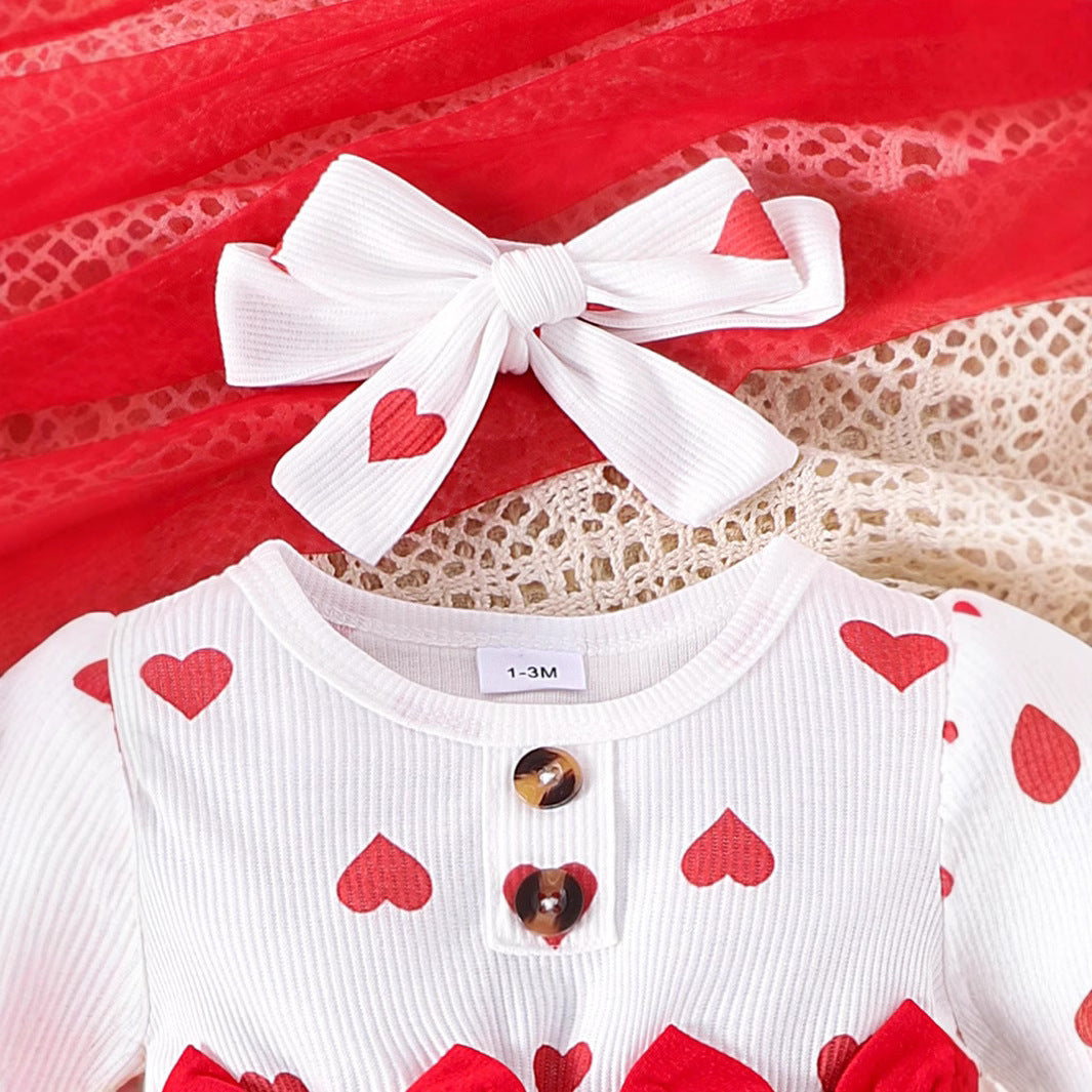 Love Bow Pattern Short Sleeve Hairband Socks Set