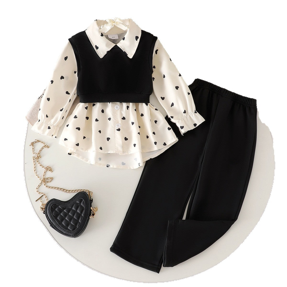 Love printed base shirt and pants 3-piece set