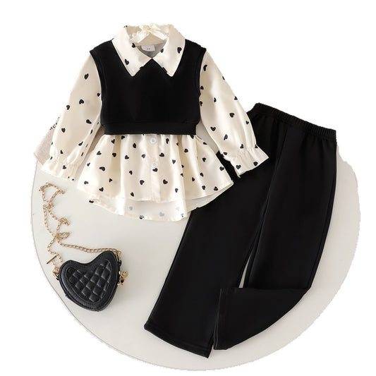 Love printed base shirt and pants 3-piece set