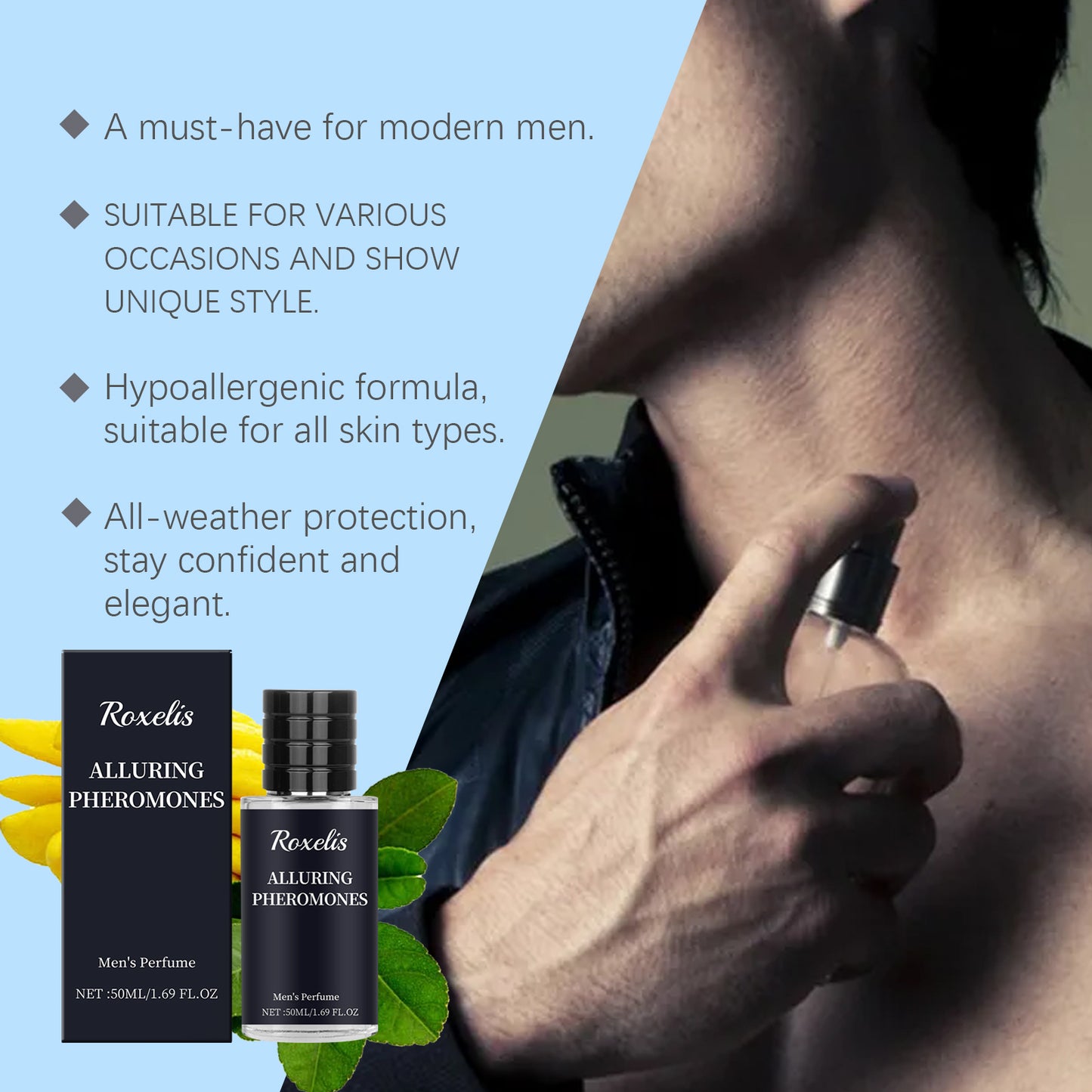 Roxelis Personality Men's Perfume Bergamot, Fragrance Stay Fragrance Lasting Release Male Charm Couple Dating Atmosphere Perfume