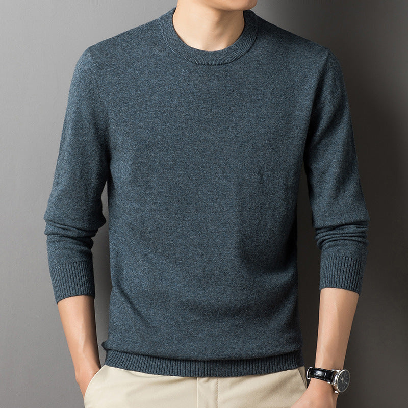 Men's Pure Wool Round Neck Autumn And Winter Keep Warm Pure Color Loose Sweater