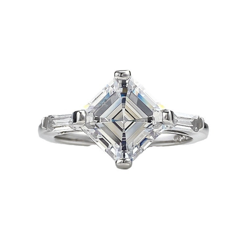 S925 Silver Shiny Ascut White Diamond Ring For Women