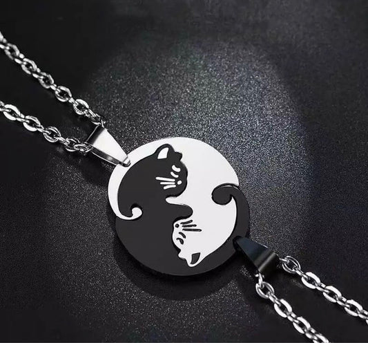 Love Cat Pendant Hug Stitching Stainless Steel Necklace