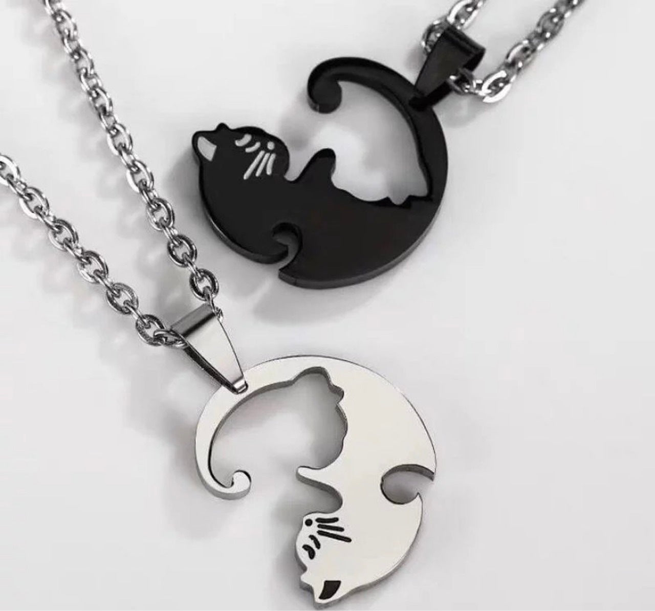 Love Cat Pendant Hug Stitching Stainless Steel Necklace