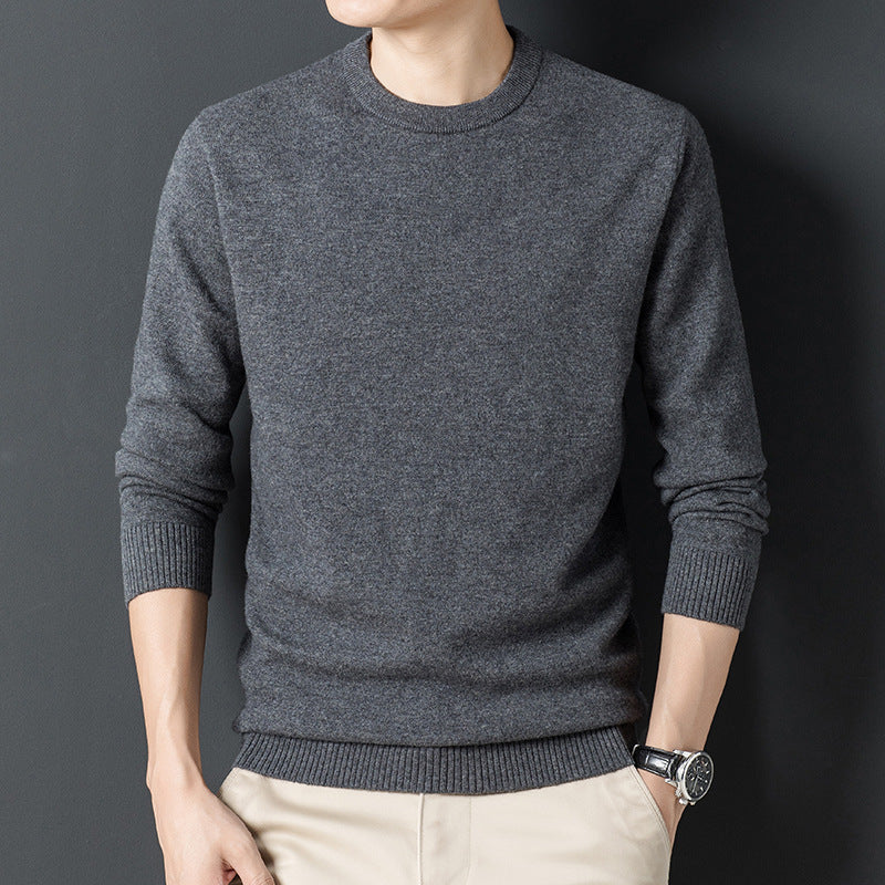 Men's Pure Wool Round Neck Autumn And Winter Keep Warm Pure Color Loose Sweater