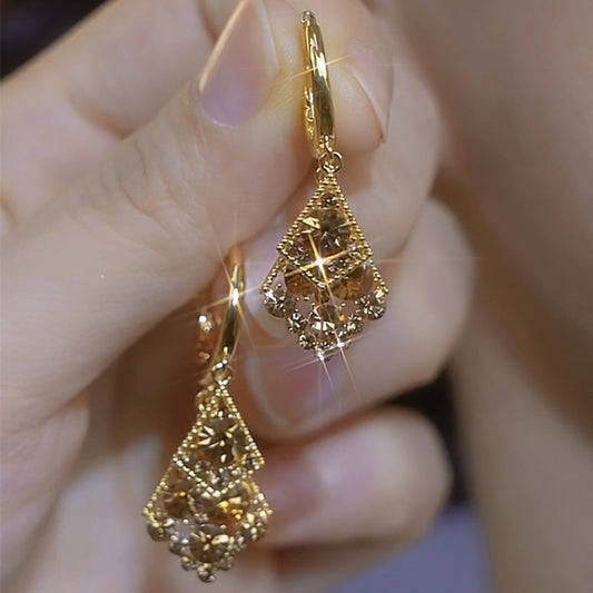 Maillard Brown Zircon Crystal Rhombus Earrings