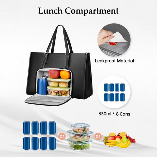 Lunch Compartment Leather Briefcase Tote