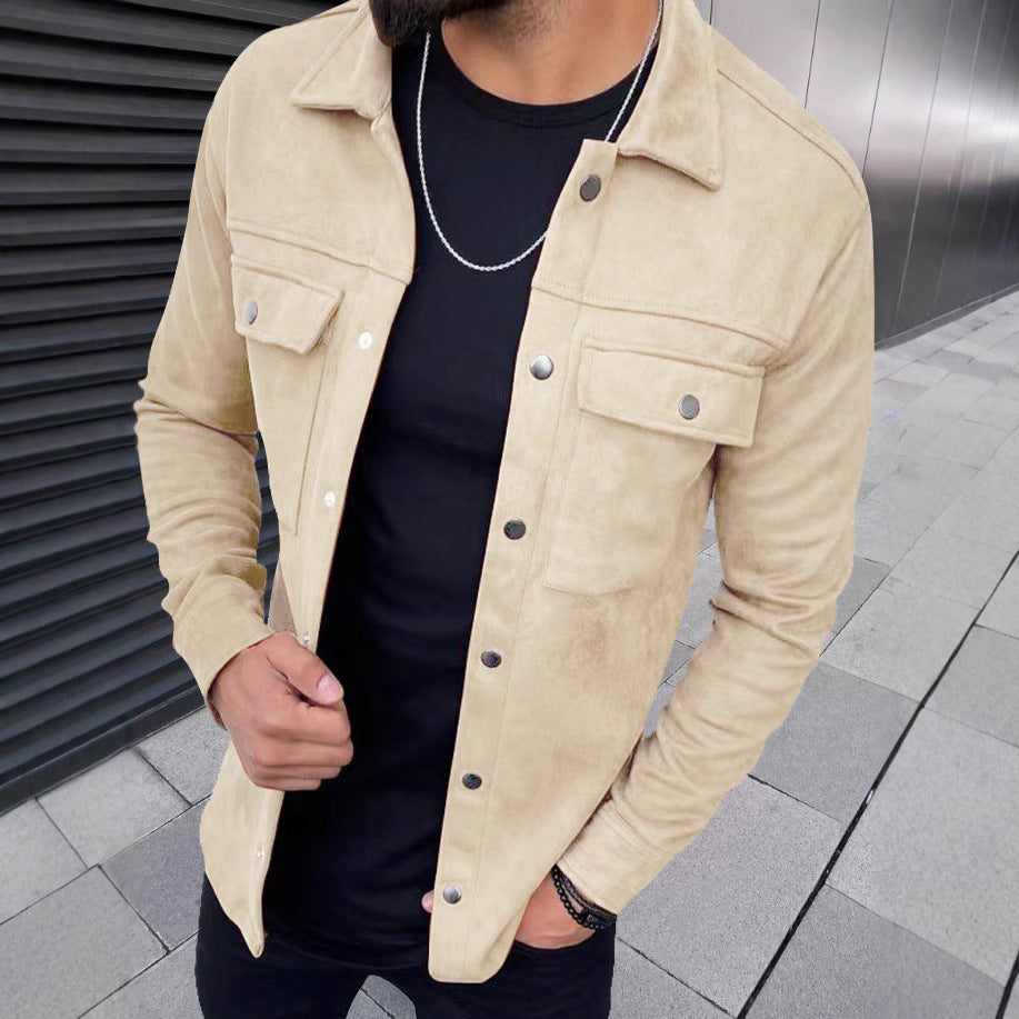 Solid Color Men's Coat Suede Fabric Jacket Coat