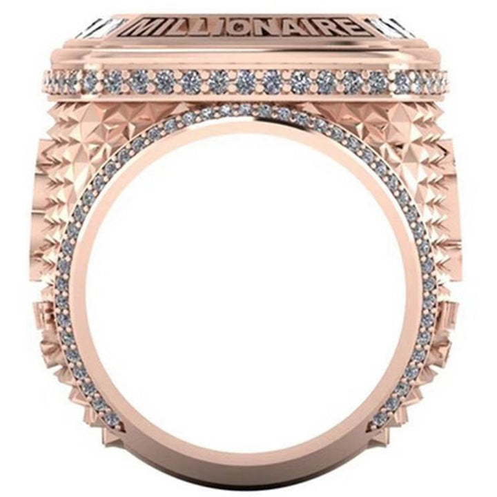 Letter-shaped Electroplated Rose Gold White Diamond Ring Men's Ornament