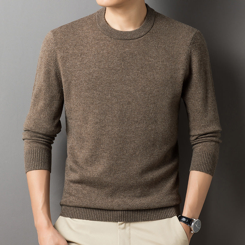 Men's Pure Wool Round Neck Autumn And Winter Keep Warm Pure Color Loose Sweater