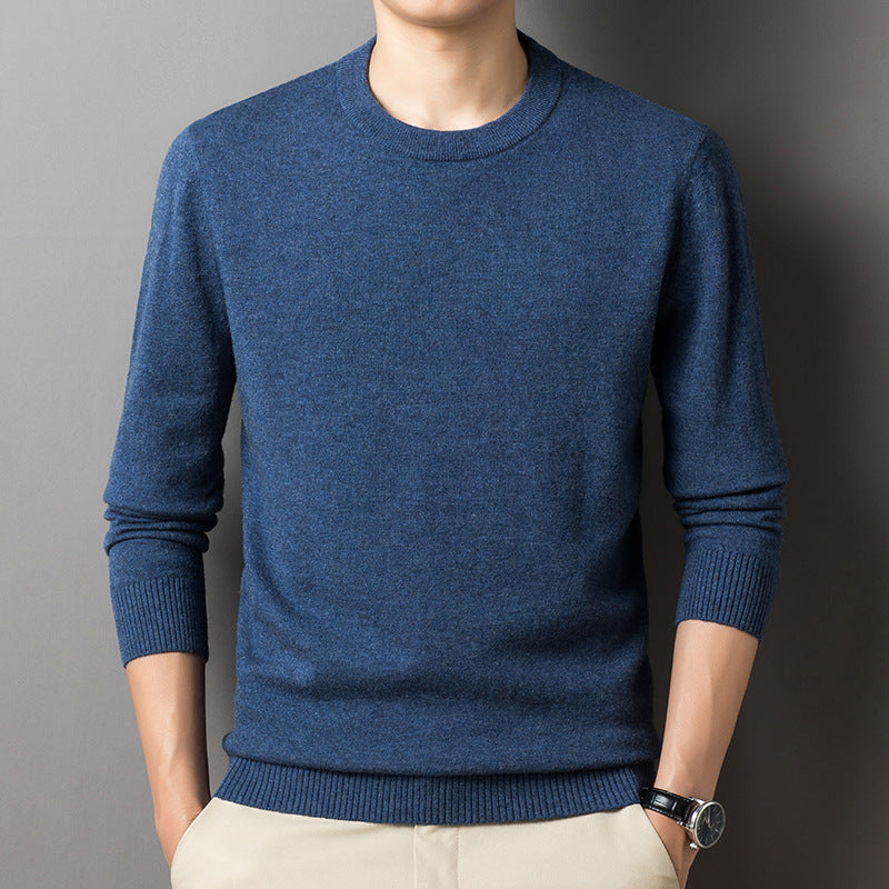 Men's Pure Wool Round Neck Autumn And Winter Keep Warm Pure Color Loose Sweater