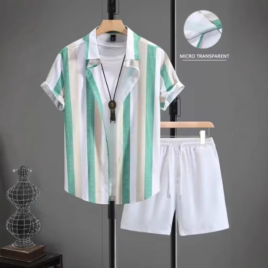 Casual Simple Lapel Short-sleeved Shirt And Shorts Two-piece Set