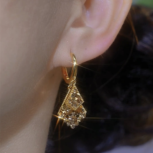 Maillard Brown Zircon Crystal Rhombus Earrings