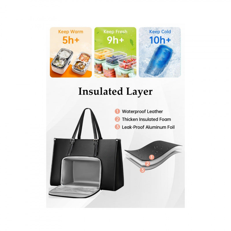 Lunch Compartment Leather Briefcase Tote