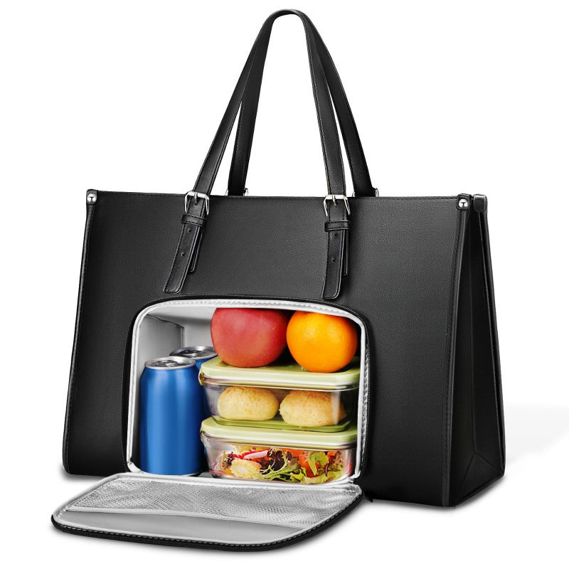 Lunch Compartment Leather Briefcase Tote