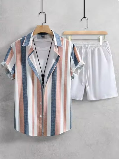 Casual Simple Lapel Short-sleeved Shirt And Shorts Two-piece Set