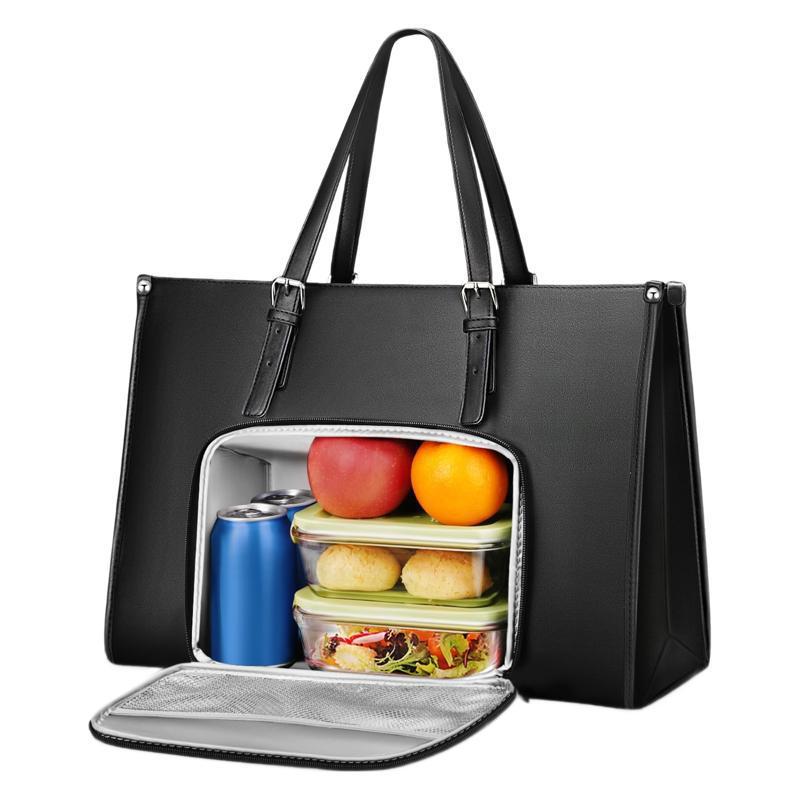 Lunch Compartment Leather Briefcase Tote