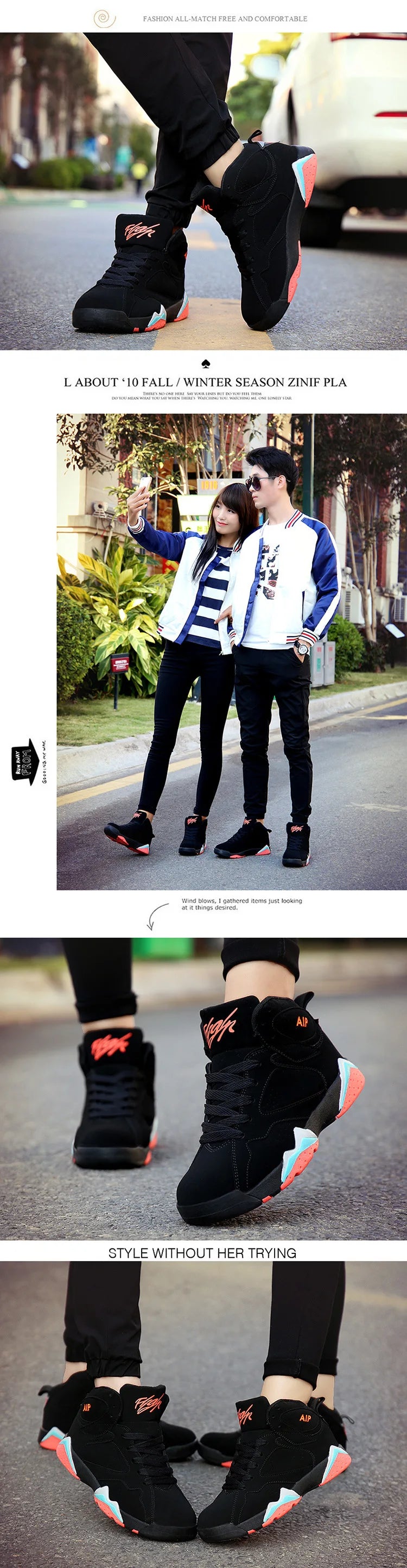 Men's basketball shoes high top sports shoes wear-resistant couple style casual youth outdoor style