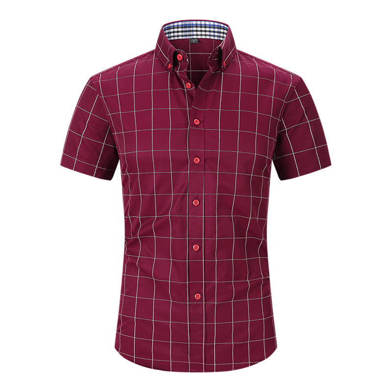 Plaid Men's Short-sleeved Shirt Anti-wrinkle