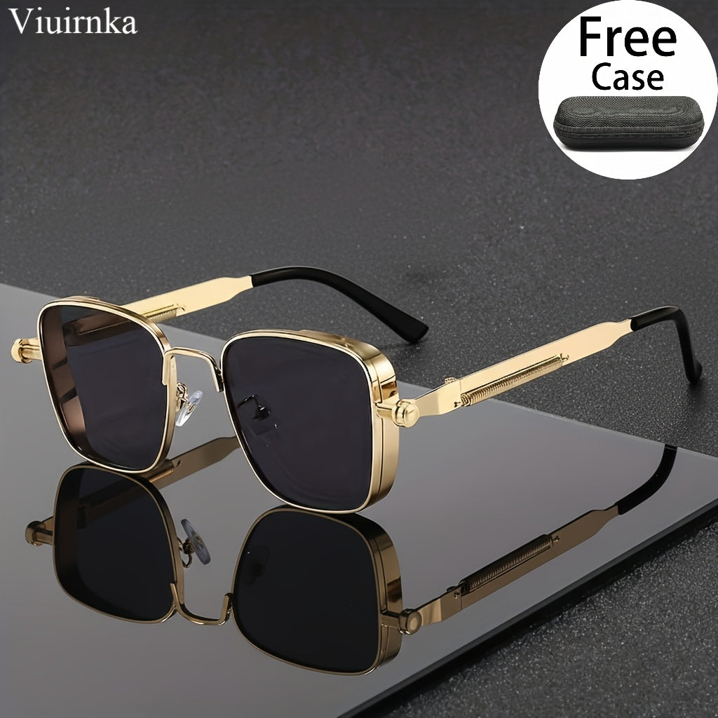 [Trendy Punk Sunglasses] Trendy Unique Reflective Punk Sunglasses | High-Quality Unisex Design with Case, Perfect for Outdoor Travel/Driving/Summer Beach Styling - Back-to-School Must-Have!