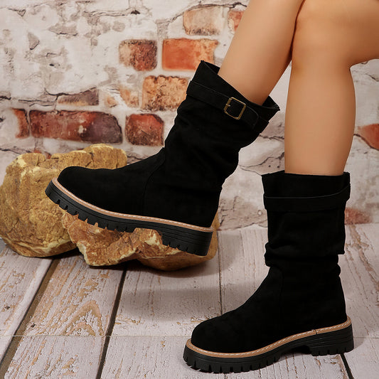 Womens Retro Mid-Calf Riding Boots