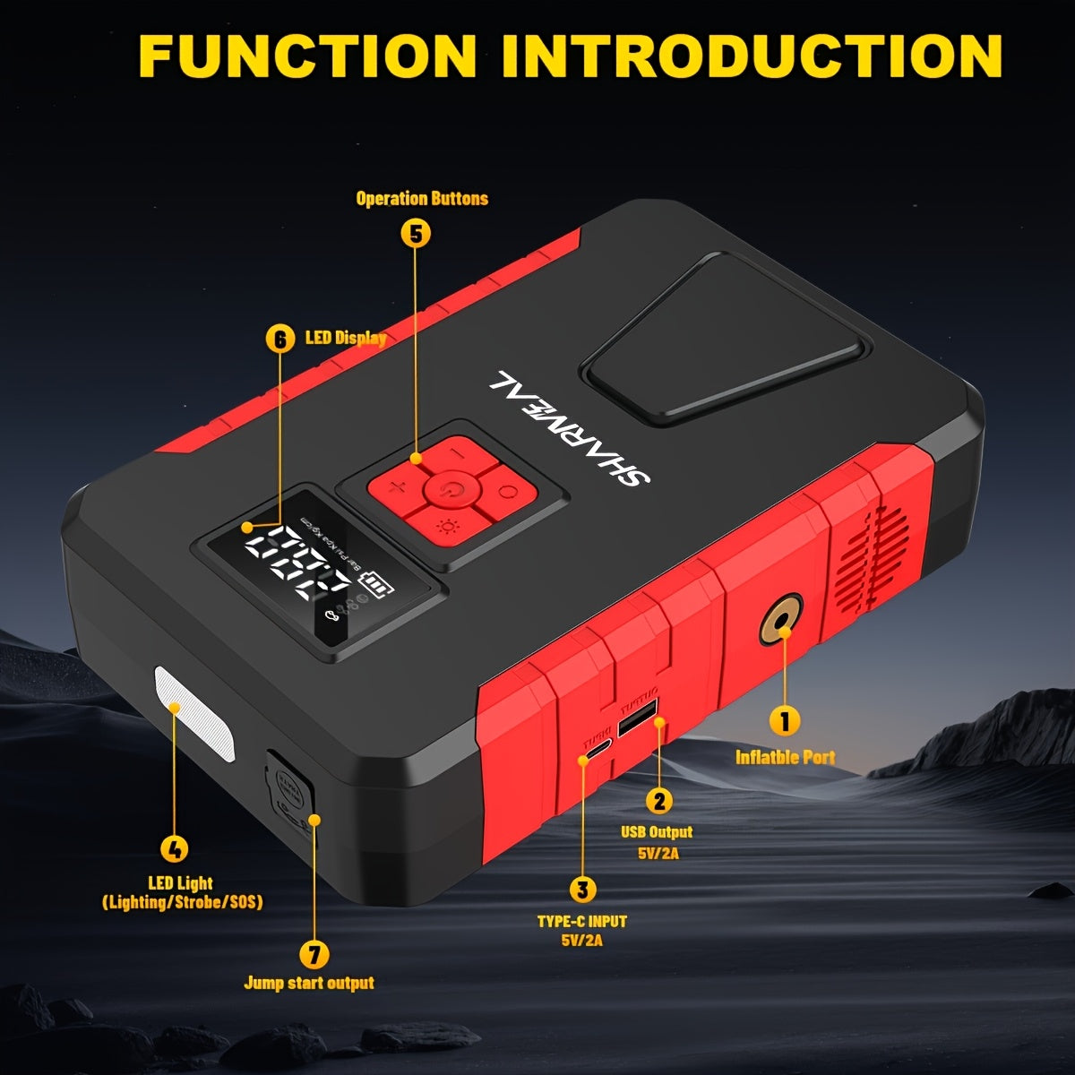 13000A/12000A/11000A/10000A Peak 12V Portable Car Emergency Starter | Car Battery Charger with Air Compressor, Suitable for 2.64gal Gasoline/All Diesel, Includes Emergency Starter Accessories, LED Light, Tire Inflator, USB Ch