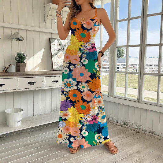 Womens Fashion Long Floral Slip Dress