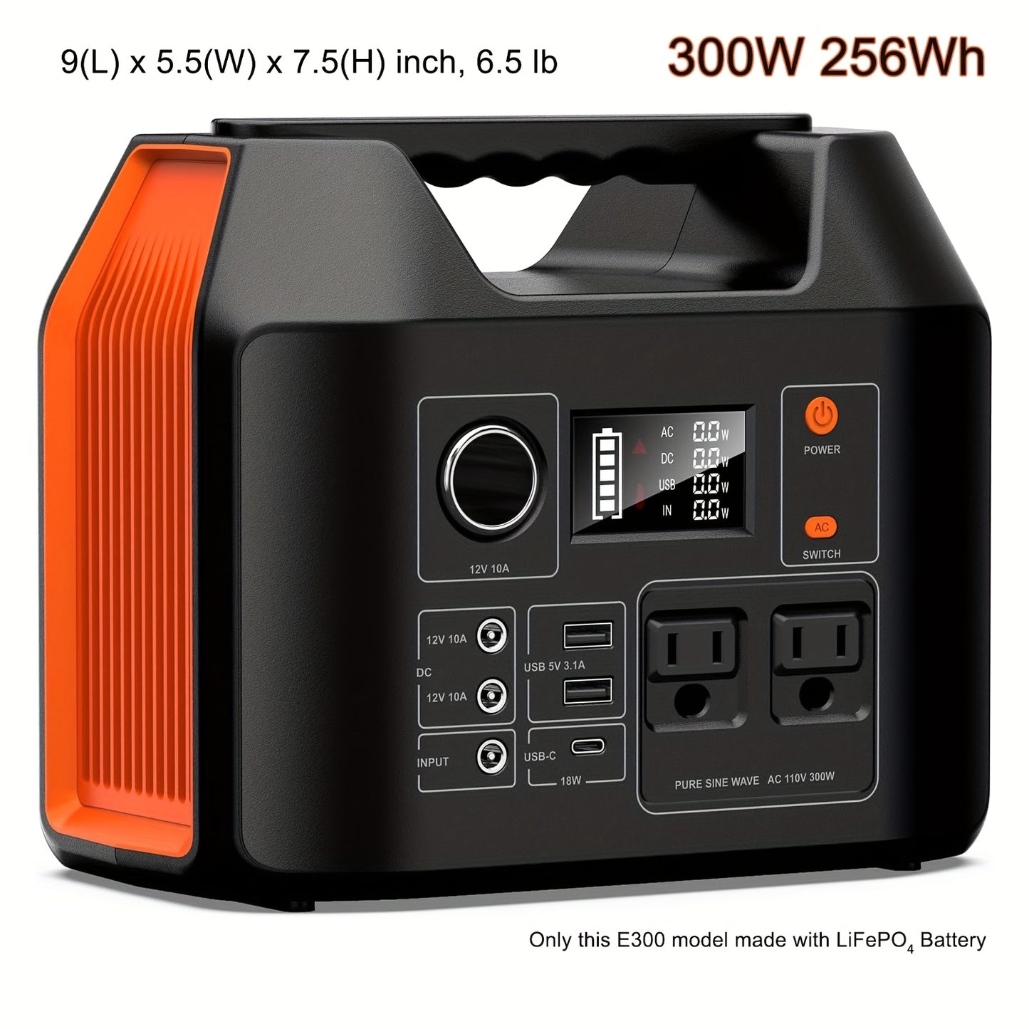 300W/100W Portable Power Station Solar Generator - 296Wh/256Wh/280Wh/146Wh Compact Lithium-Ion Battery Charger with 110V AC Outlet, DC & USB Outputs, LED Flashlight, Built-in Cooling Vents for Camping, RV, Emergency Home Use,