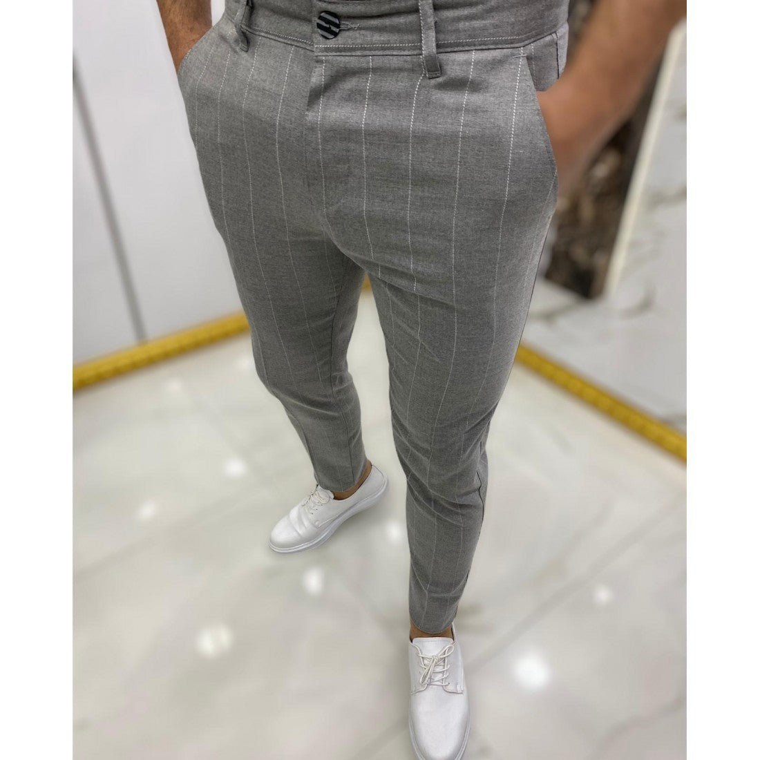 Men's Dotted Stripe Casual Ankle Banded Pants