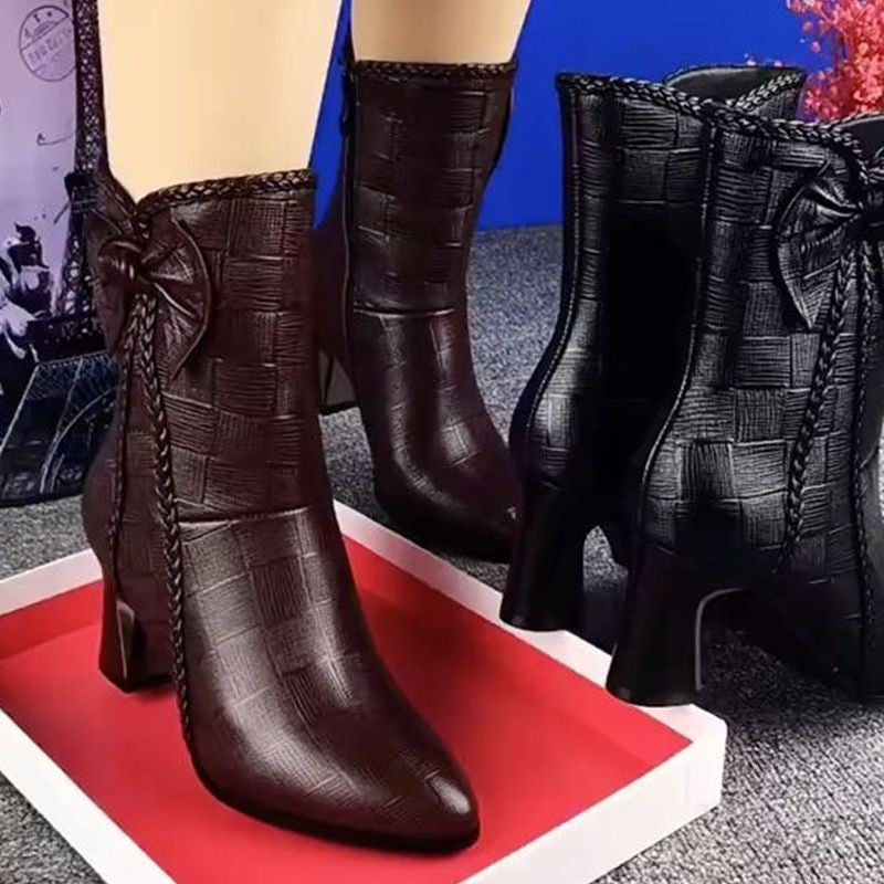 New Fallwinter Velvet Lined Fashion Leather Boots Mid Calf High Heeled Boots