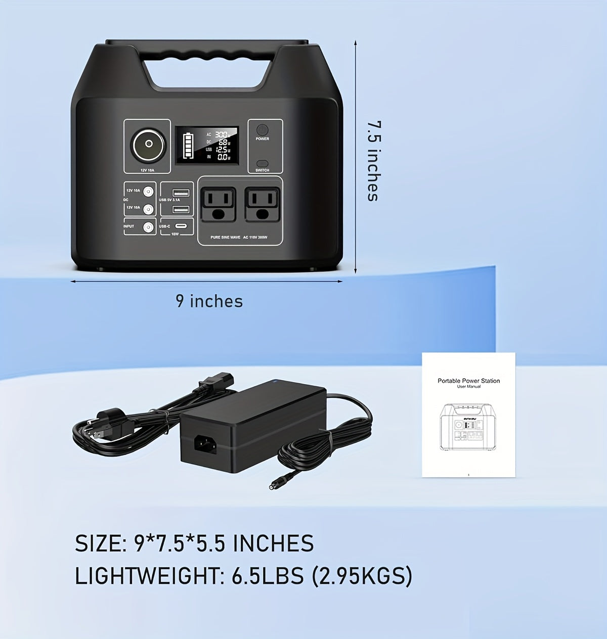300W/100W Portable Power Station Solar Generator - 296Wh/256Wh/280Wh/146Wh Compact Lithium-Ion Battery Charger with 110V AC Outlet, DC & USB Outputs, LED Flashlight, Built-in Cooling Vents for Camping, RV, Emergency Home Use,