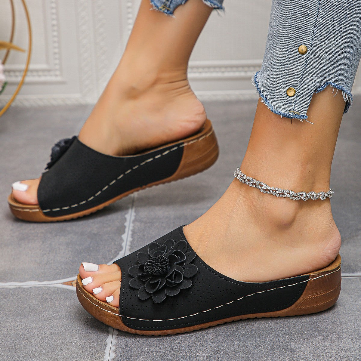 Flower Wedges Sandals Summer Fashion Retro Hollow Sandals Holiday Beach Shoes For Women