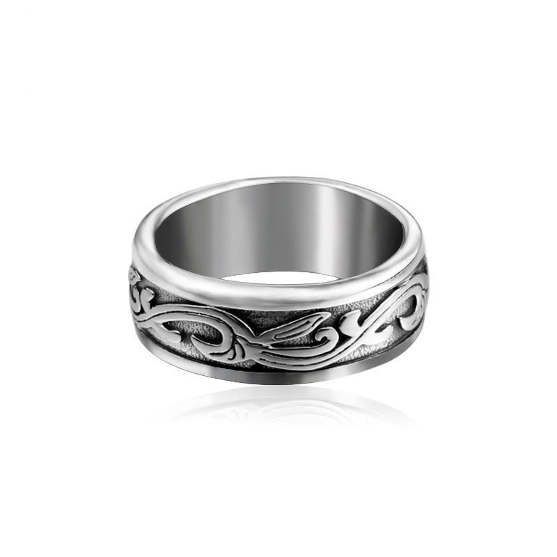 Titanium Steel Tang Grass Pattern Ring Simple