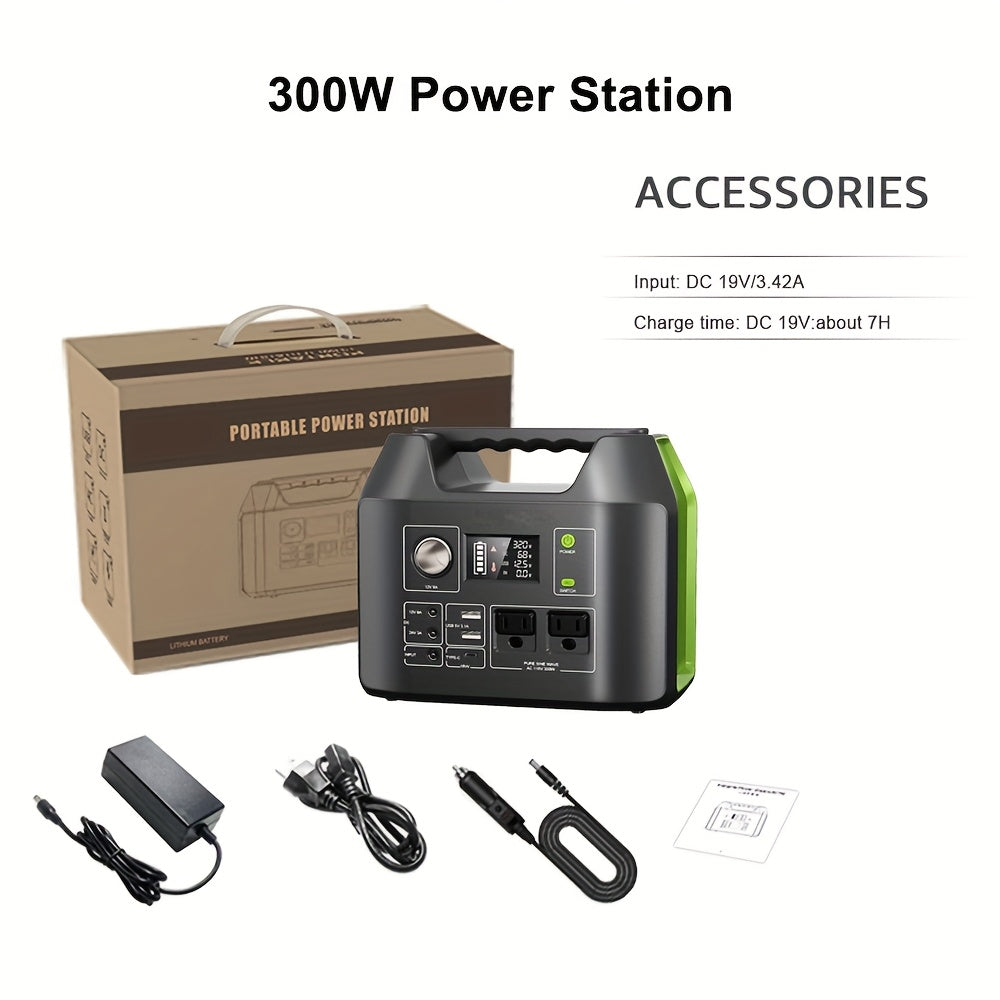 300W/100W Portable Power Station Solar Generator - 296Wh/256Wh/280Wh/146Wh Compact Lithium-Ion Battery Charger with 110V AC Outlet, DC & USB Outputs, LED Flashlight, Built-in Cooling Vents for Camping, RV, Emergency Home Use,
