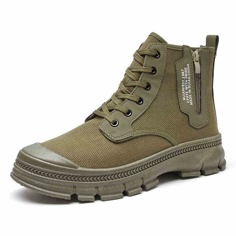 Hiking Boots Men's Side Zipper High-top Thicker Work Shoes