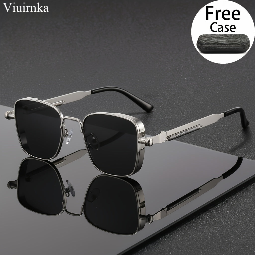 [Trendy Punk Sunglasses] Trendy Unique Reflective Punk Sunglasses | High-Quality Unisex Design with Case, Perfect for Outdoor Travel/Driving/Summer Beach Styling - Back-to-School Must-Have!