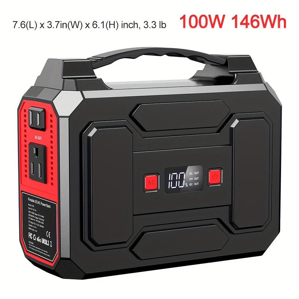 300W/100W Portable Power Station Solar Generator - 296Wh/256Wh/280Wh/146Wh Compact Lithium-Ion Battery Charger with 110V AC Outlet, DC & USB Outputs, LED Flashlight, Built-in Cooling Vents for Camping, RV, Emergency Home Use,