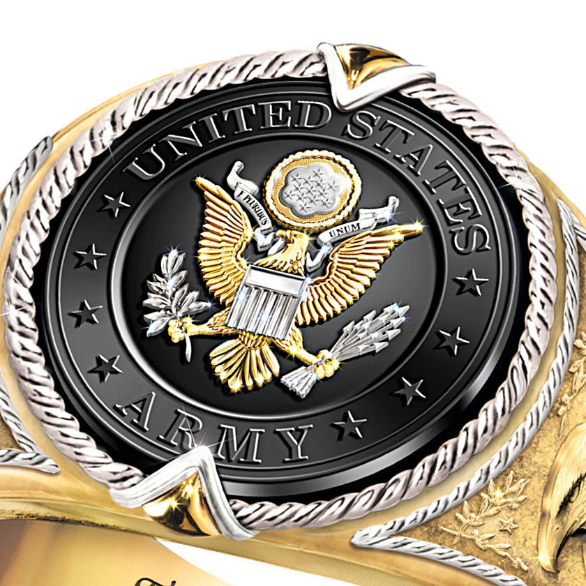 New Badge Slogan This We'll Defend Men's Two-tone Ring