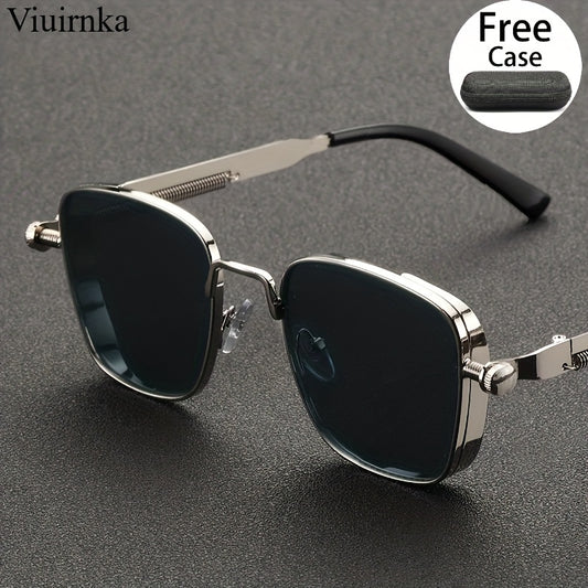 [Trendy Punk Sunglasses] Trendy Unique Reflective Punk Sunglasses | High-Quality Unisex Design with Case, Perfect for Outdoor Travel/Driving/Summer Beach Styling - Back-to-School Must-Have!