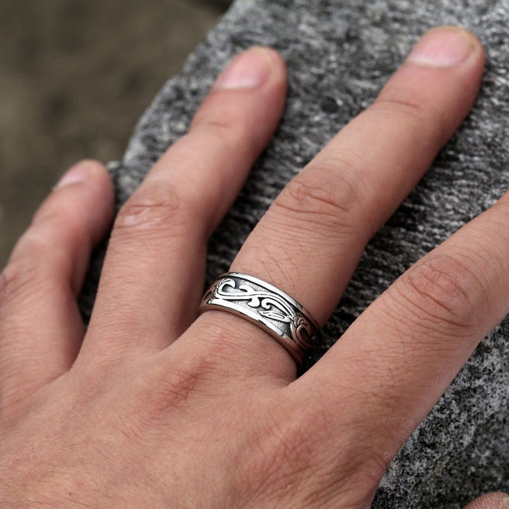 Titanium Steel Tang Grass Pattern Ring Simple