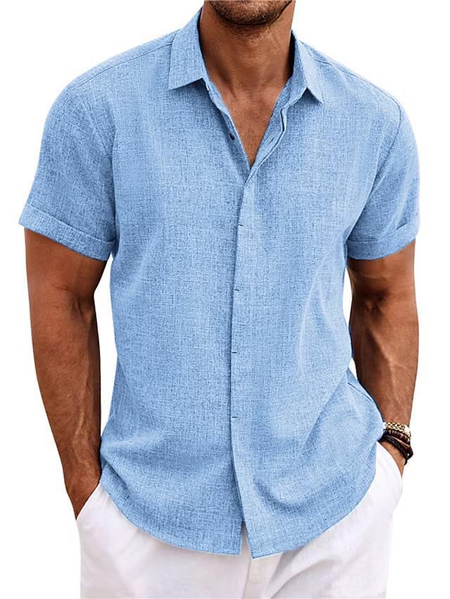 Men's Solid Color Loose Linen Short-sleeved T-shirt