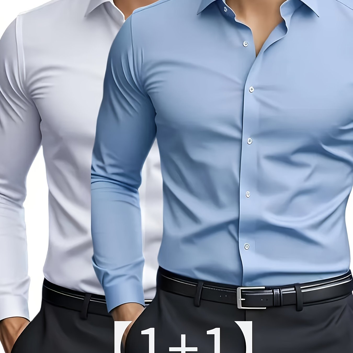 2pcs Autumn New Business Casual Formal Long Sleeve Shirt Slim Fit Open Collar Men's Long Sleeve Shirt