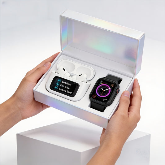 Smart Watch & Headphones Combo Compatible for /, - Fitness Tracker with Pedometer/Calorie Counter, Hands-Free Calling & Music, 5.4 Smartwatch Headphone System for Men Women, Gift for Sports/Office