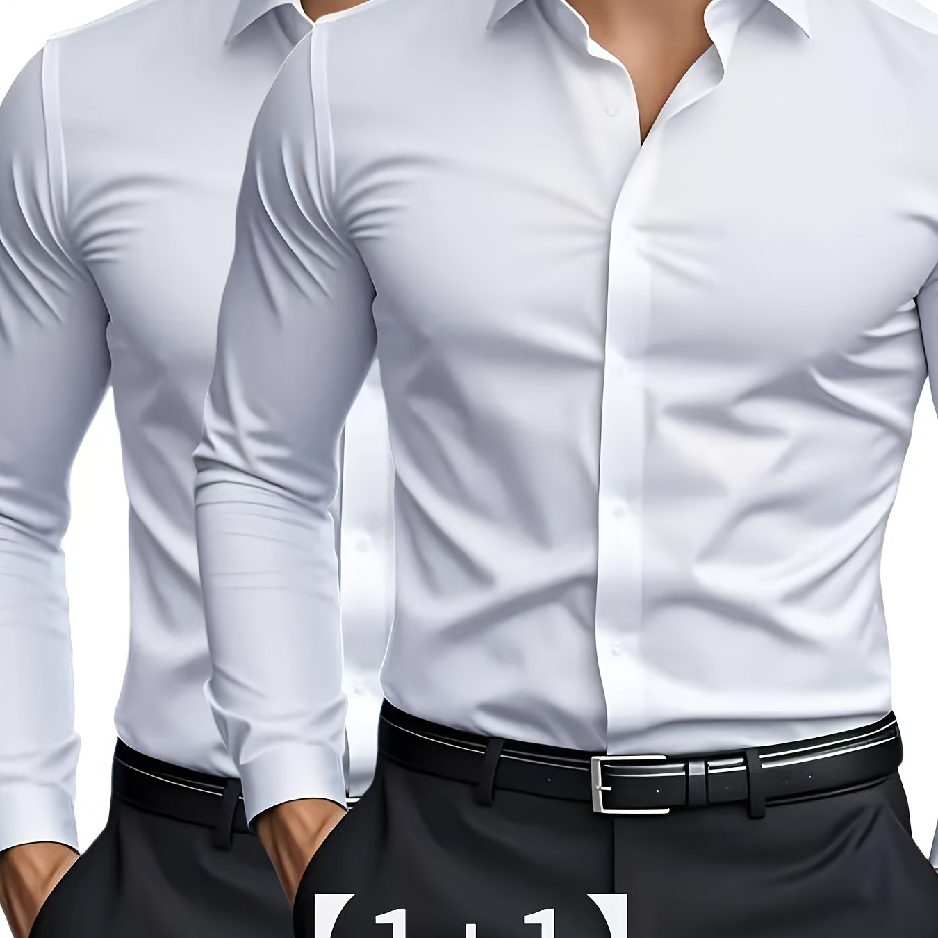 2pcs Autumn New Business Casual Formal Long Sleeve Shirt Slim Fit Open Collar Men's Long Sleeve Shirt